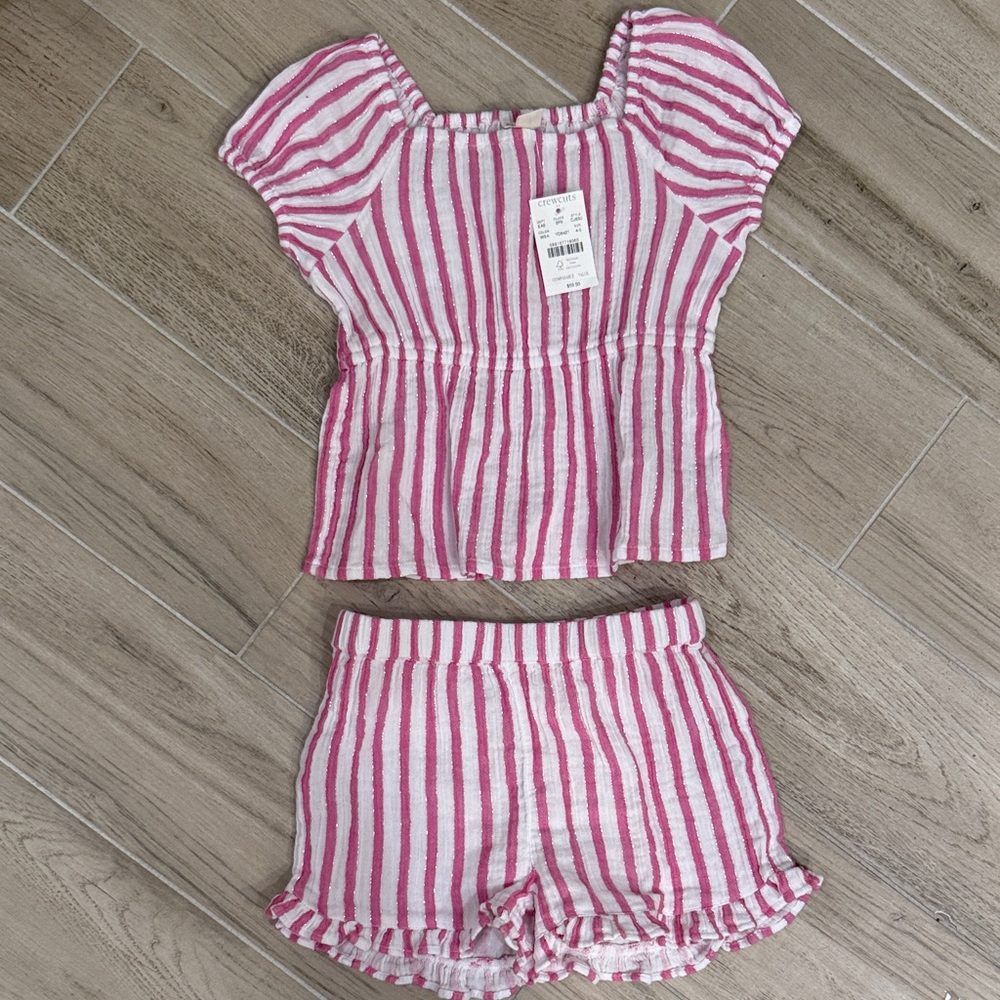 NWT CrewCuts Pink and White Striped Two-Piece Set